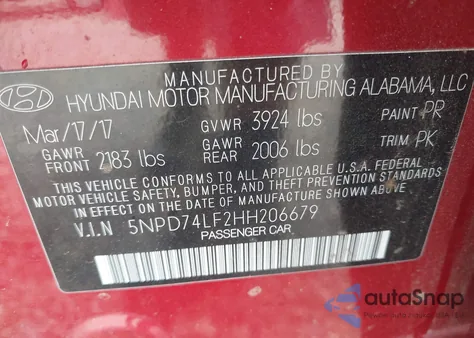 2017 Hyundai Elantra Se из США, поврежденный, VIN 5NPD74LF2HH206679